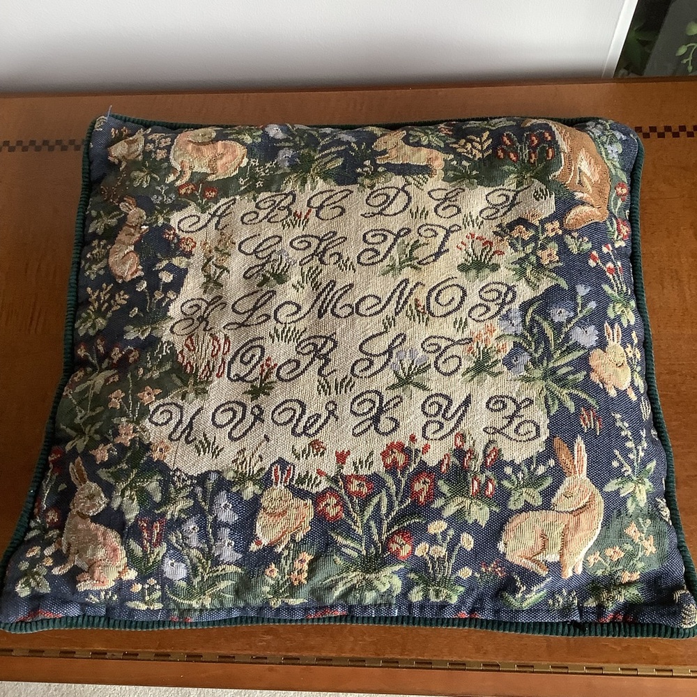 Vintage Art de Lys Alphabet and Animals French Woven Art Pillow